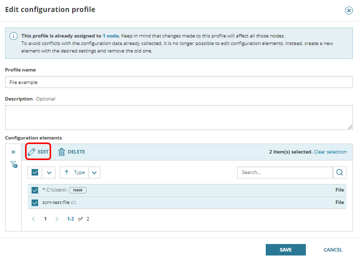 Edit multiple configuration elements simultaneously
