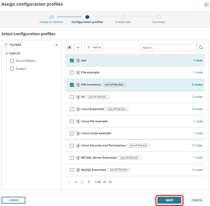 Monitored nodes - step ii