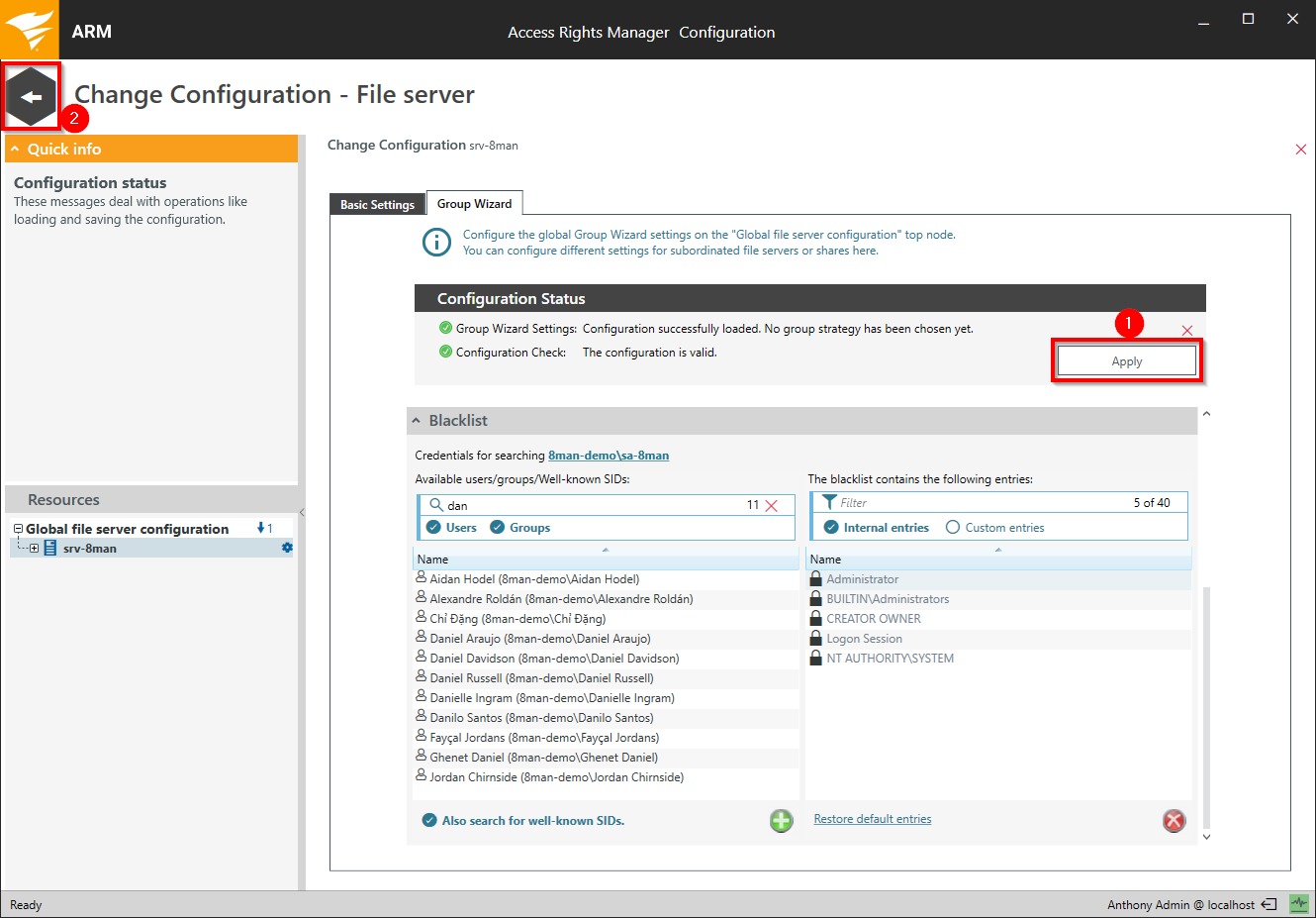 Apply a file server change configuration