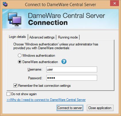 Connect to a computer using Dameware Remote Support