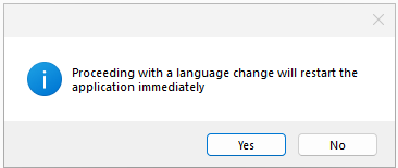 Language change will restart the application - Click OK to proceed Language change will restart the application - Click OK to proceed