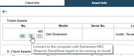 Open Dameware in ticket