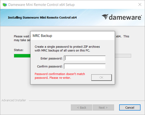 Password confirmation doesn't match password. Please re-enter.