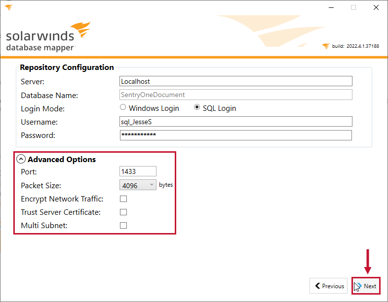 Database Mapper Configuration Utilty Repository Configuration Advanced Options select Next Version 2022.4 Database Mapper Configuration Utility Repository Configuration Advanced Options select Next