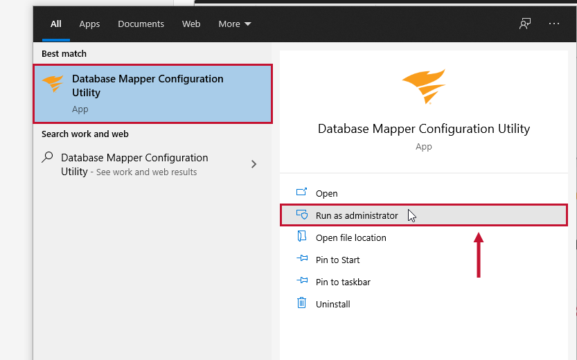 Database Mapper Configuration Utility Run as administrator