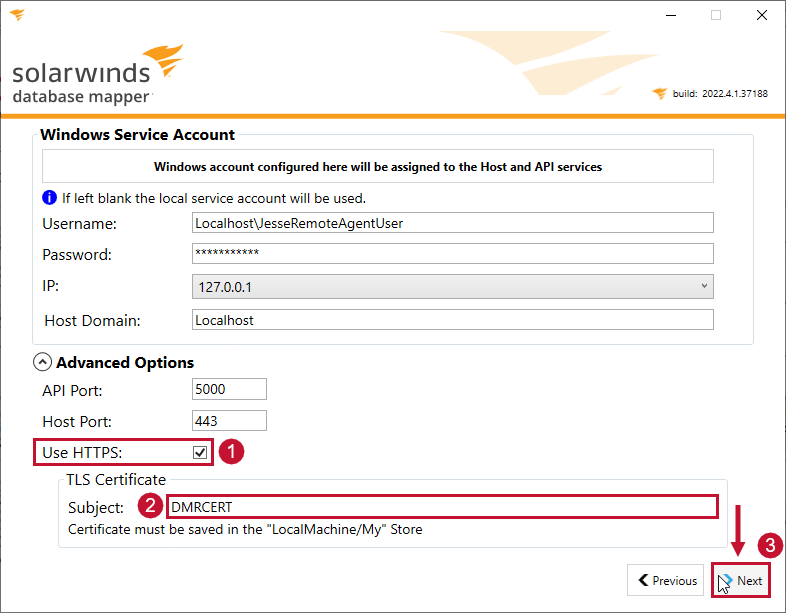 Database Mapper Configuration Utility Windows Service Account Use HTTPS TLS cert example Version 2022.4 Database Mapper Configuration Utility Windows Service Account Use HTTPS TLS cert example