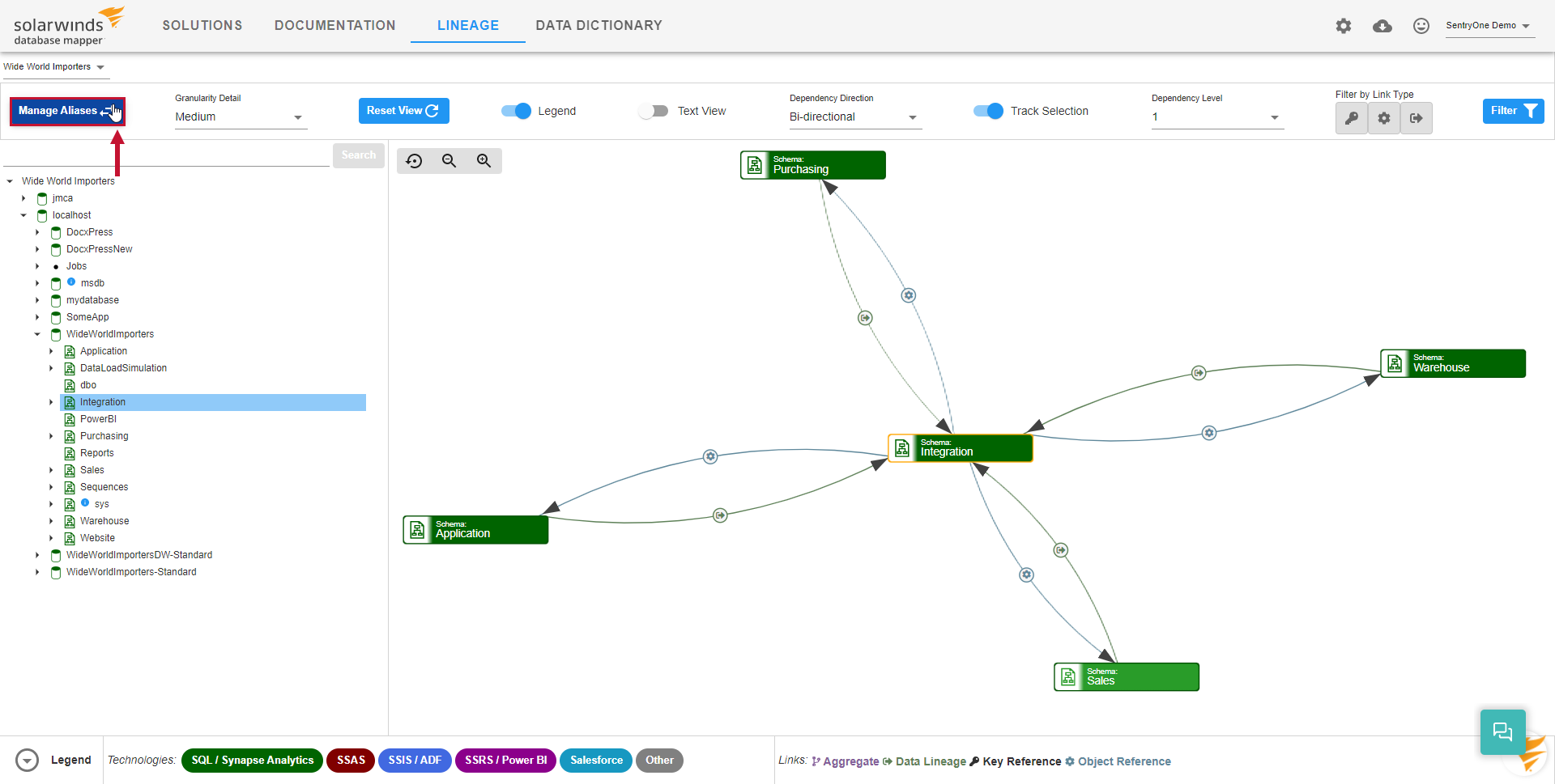 Database Mapper Lineage Manage Aliases Version 2022.2 Database Mapper Lineage Manage Aliases