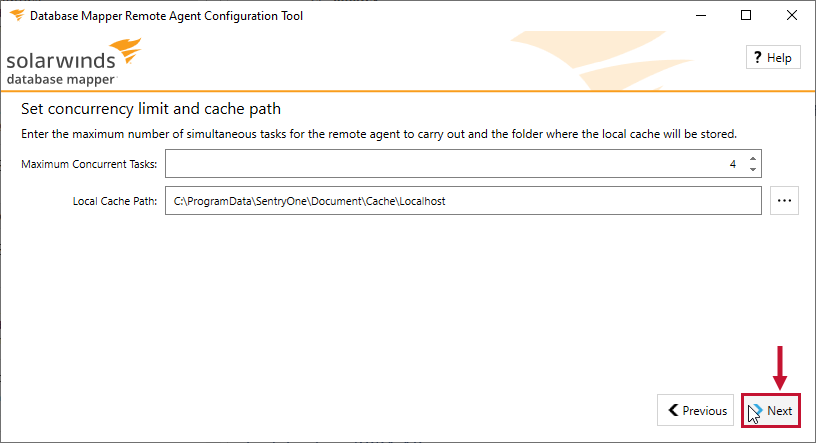 Config Tool Concurrency limit and cache path providing the option to set Max Concurrent tasks and the local cache path.
