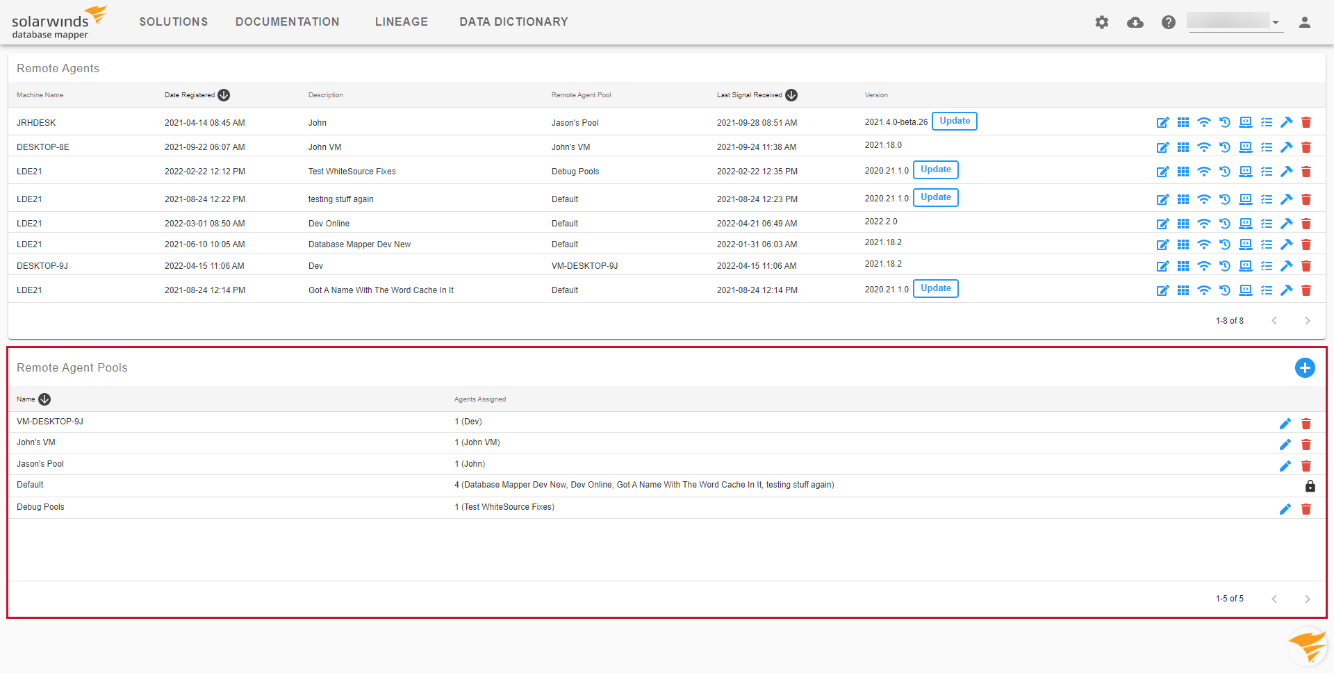Database Mapper Remote Agent Pool Settings Version 2022.3 Database Mapper Remote Agent Pool Settings