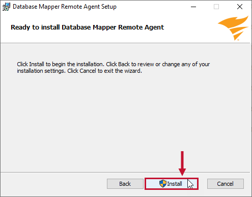 Database Mapper Ready to Install Version 2022.2 Installation page confirming that the installation is ready and prompting you to select Install.