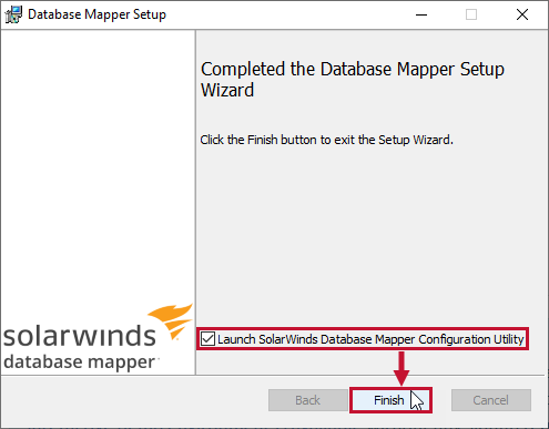 Database Mapper Setup Completed the Setup Wizard Version 2022.2 Completed Setup Wizard prompting you to select Finish to complete the installation.