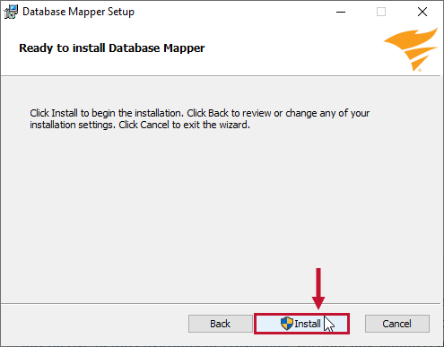 Database Mapper Installer select Install Version 2022.2 Database Mapper Setup prompting you to select Install