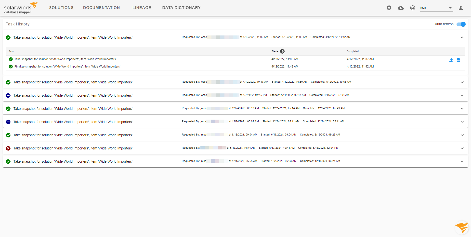 Database Mapper Web Portal Task History for Solution item Version 2022.2 Database Mapper Web Portal Task History for Solution item