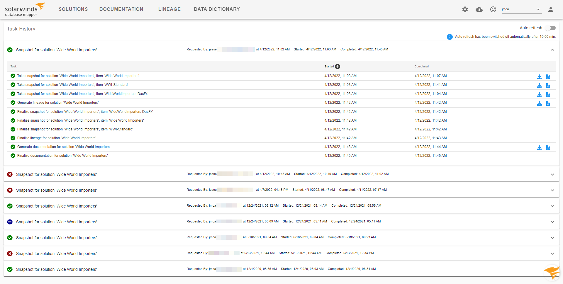 Database Mapper Web Portal Task History for Solution Version 2022.2 Database Mapper Web Portal Task History for Solution