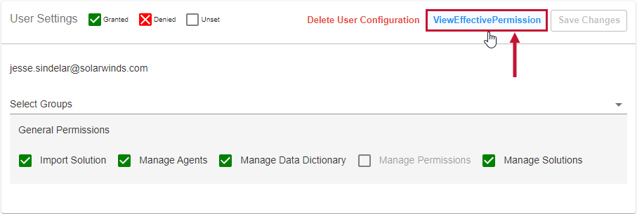 Database Mapper Permissions User Settings select View Effective Permissions