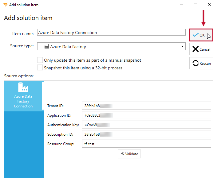 Database Mapper Add Solution Item Azure Data Factory select Ok Version 2022.2 Database Mapper Add Solution Item Azure Data Factory select Ok