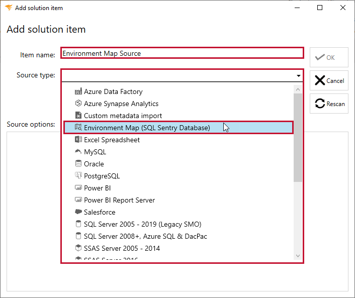 Database Mapper Solution Configuration Tool select Environment Map