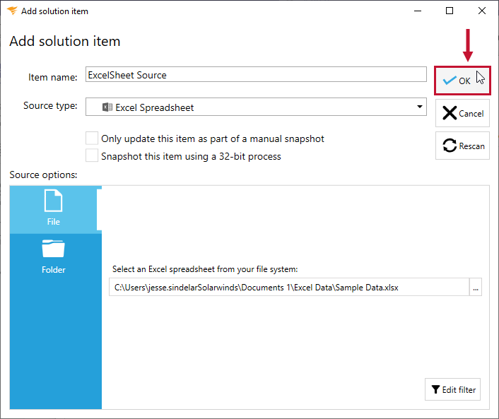Database Mapper Add Solution Item Excel Spreadsheet select Ok Version 2022.2 Database Mapper Add Solution Item Excel Spreadsheet select Ok