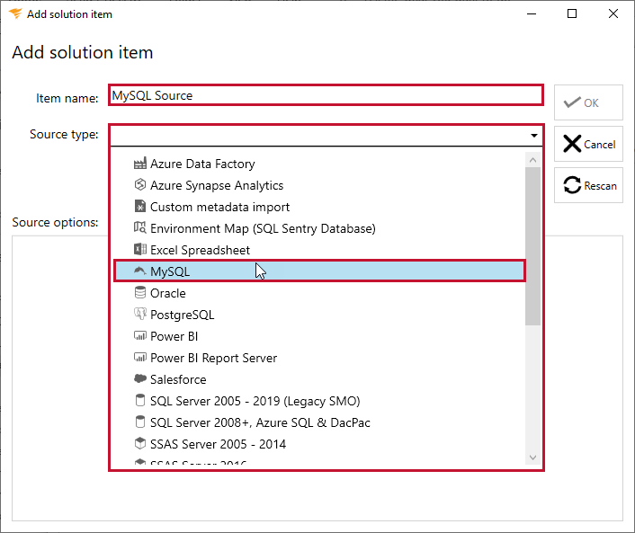 Database Mapper Add solution item MySQL Version 2022.2