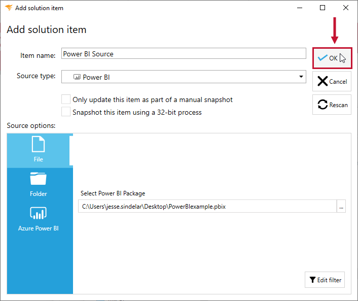 Database Mapper Add Solution Item Power BI select Ok Version 2022.2 Database Mapper Add Solution Item Power BI select Ok