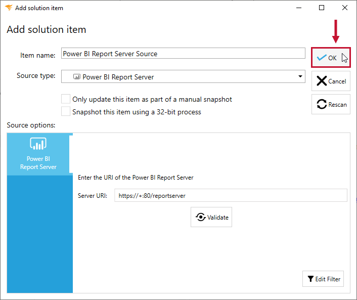 Database Mapper Add Solution Item Power BI Report Server select Ok Version 2020.24 Database Mapper Add Solution Item Power BI Report Server select Ok