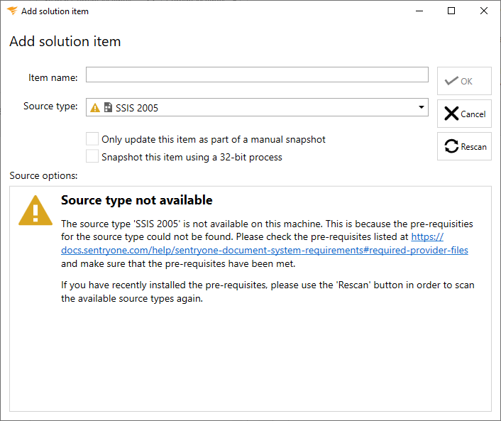 Database Mapper Add Solution Item window Source type not available Version 2022.2 Add Solution item window Source type not available for SSIS 2005