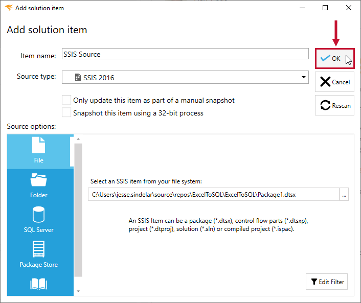 Database Mapper Add Solution Item SSIS select Ok Version 2022.2 Database Mapper Add Solution Item SSIS select Ok