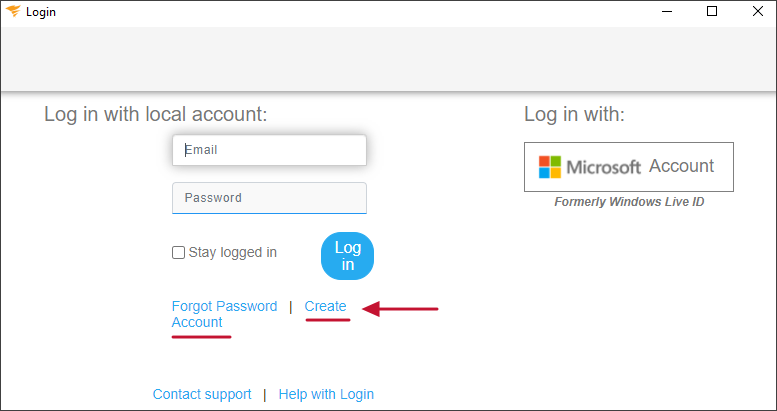 Database Mapper Web Portal Create Account Version 2022.2 Log in page highlighting the Create Account link that's used to make a new account.