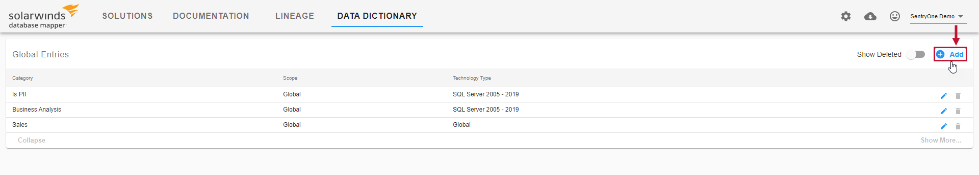 Database Mapper Data Dictionary Global Entries Add entry Version 2021.18 Database Mapper Data Dictionary Global Entries Add entry