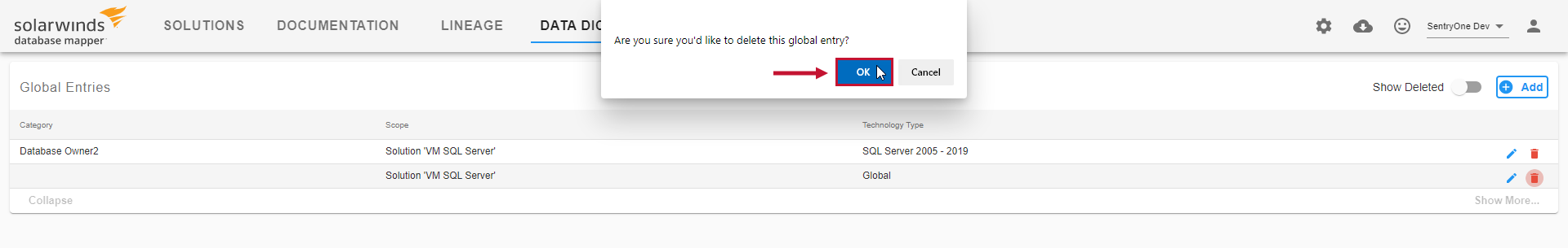 Database Mapper Data Dictionary Global Entries Confirm Delete Version 2021.18 Database Mapper Data Dictionary Global Entries Confirm Delete