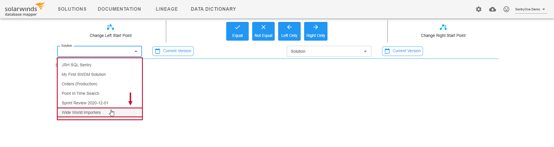 Database Mapper Solution Comparison select Left Side Version 2022.2 Database Mapper Solution Comparison select Left Side