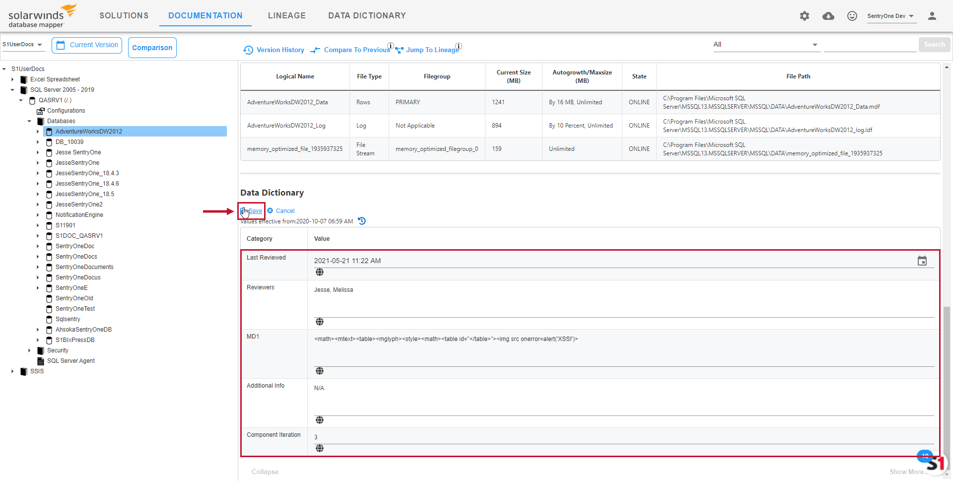 Database Mapper Documentation Save Data Dictionary values Version 2021.18 Database Mapper Documentation Save Data Dictionary values