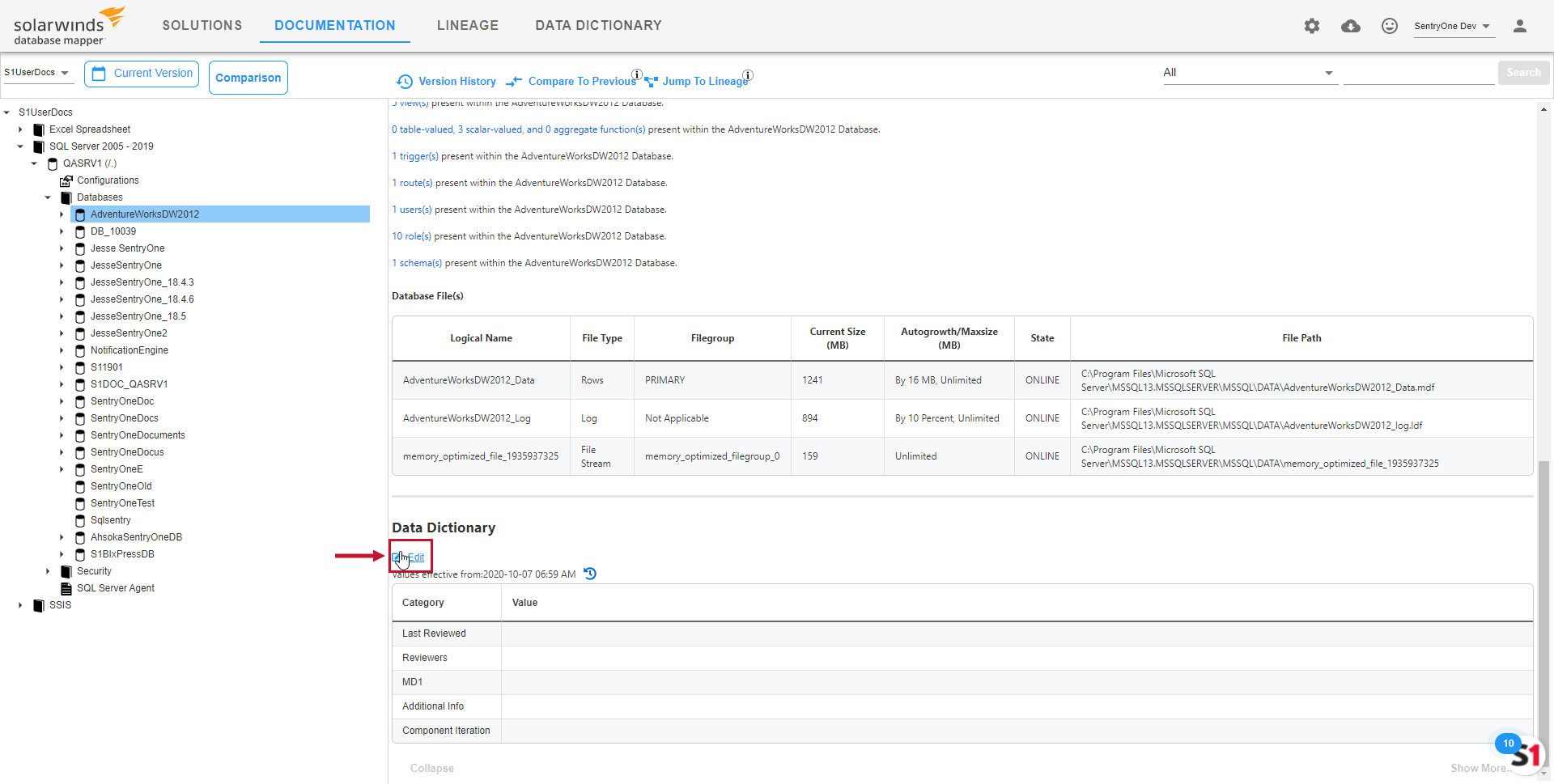 Database Mapper Documentation Edit Data Dictionary Version 2021.18 Database Mapper Documentation Edit Data Dictionary