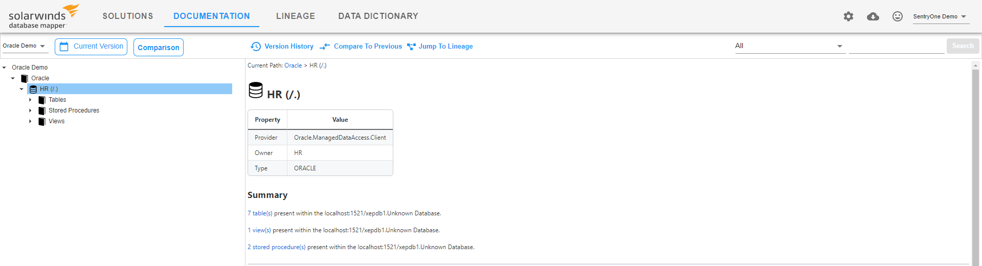 Database Mapper Documentation Oracle database example