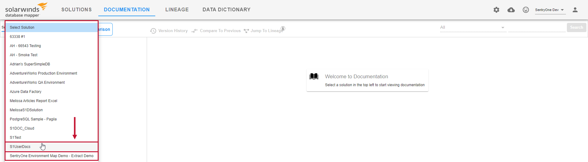Database Mapper Documentation tab select Solution Version 2022.2 Database Mapper Documentation tab select Solution