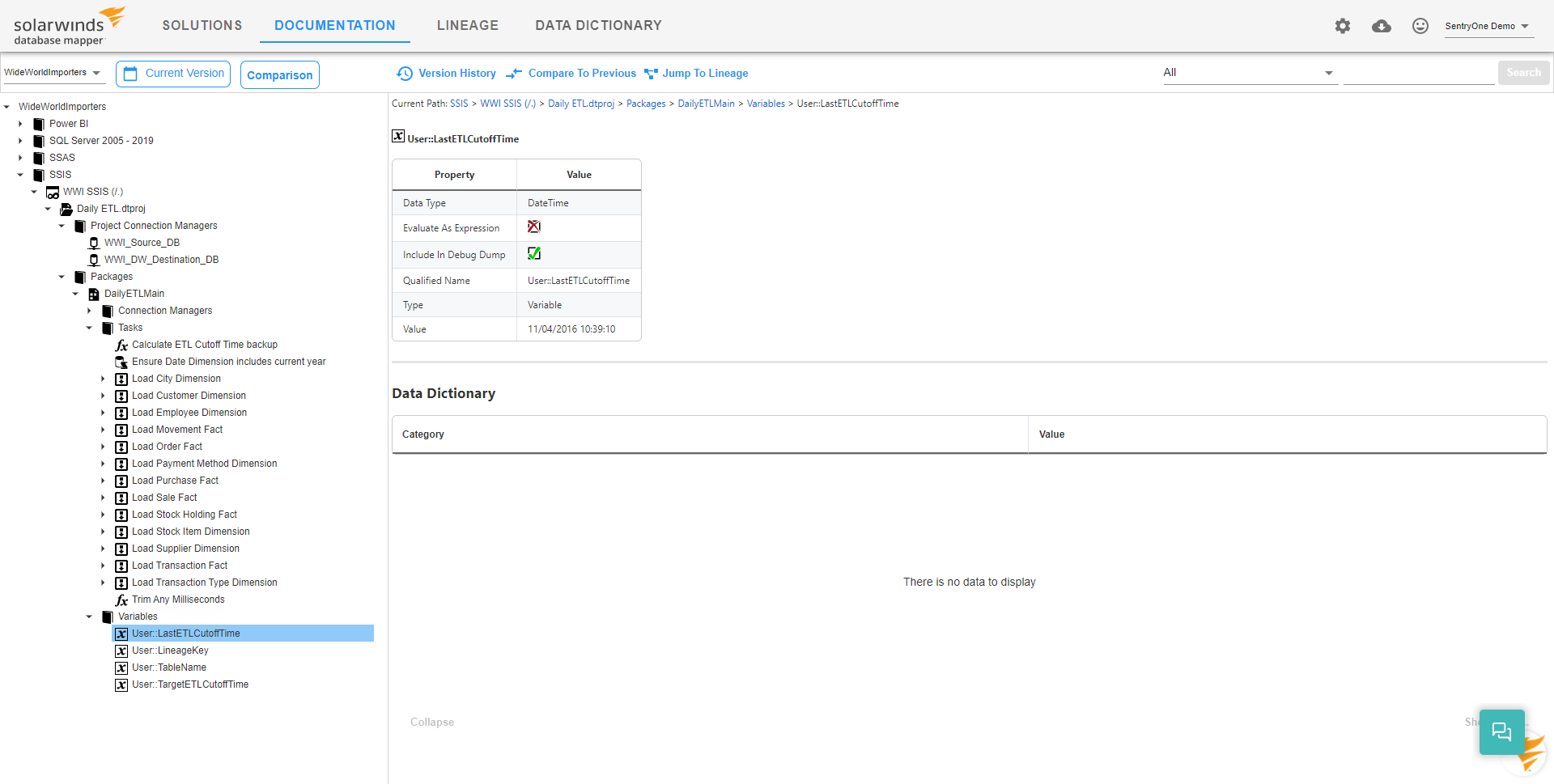 Database Mapper SSIS Pckage Variable Documentation example Version 2022.2 Database Mapper SSIS Package Variable Documentation example