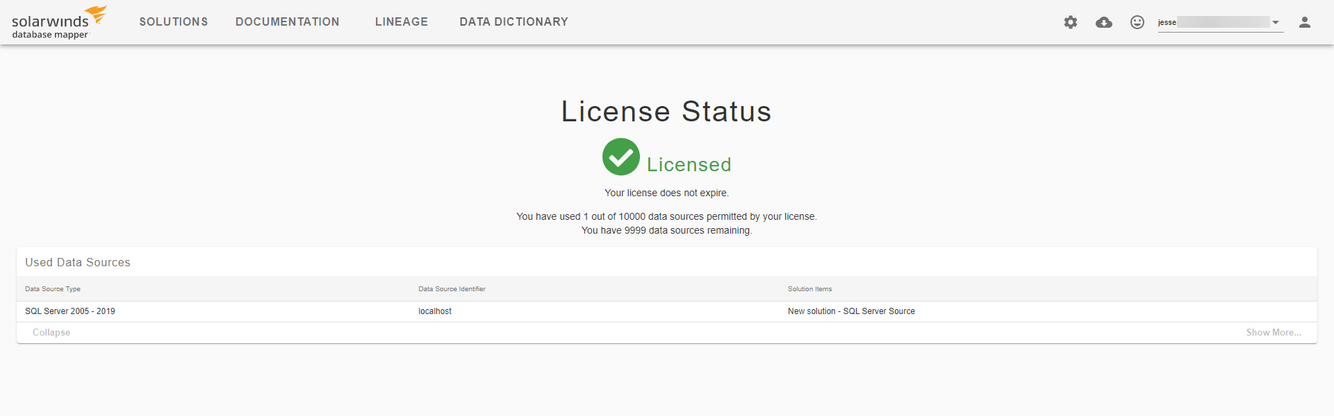 Database Mapper License Status page