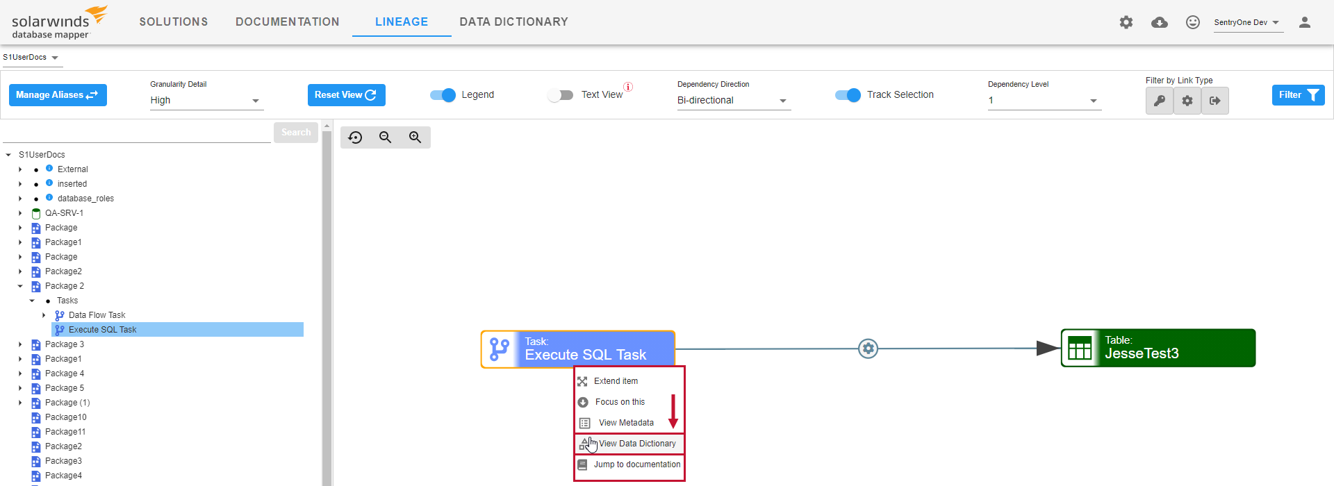 Database Mapper Lineage View Data Dictionary