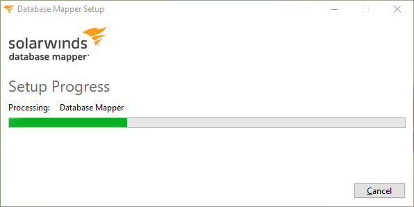 Database Mapper Setup Progress displaying a green progress bar.