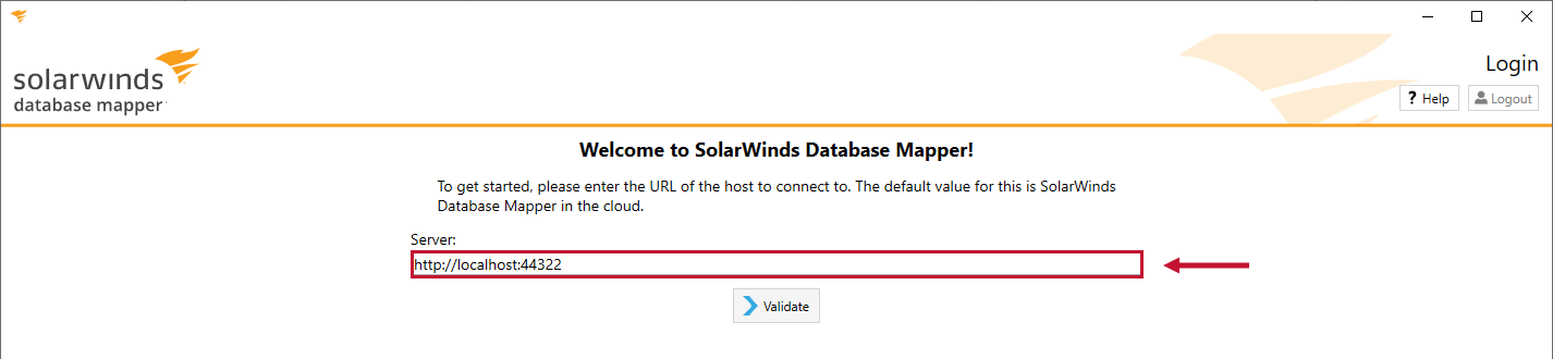 Database Mapper Welcome to SolarWinds Database Mapper Version 2022.2 Welcome to SolarWinds Database Mapper enter server name