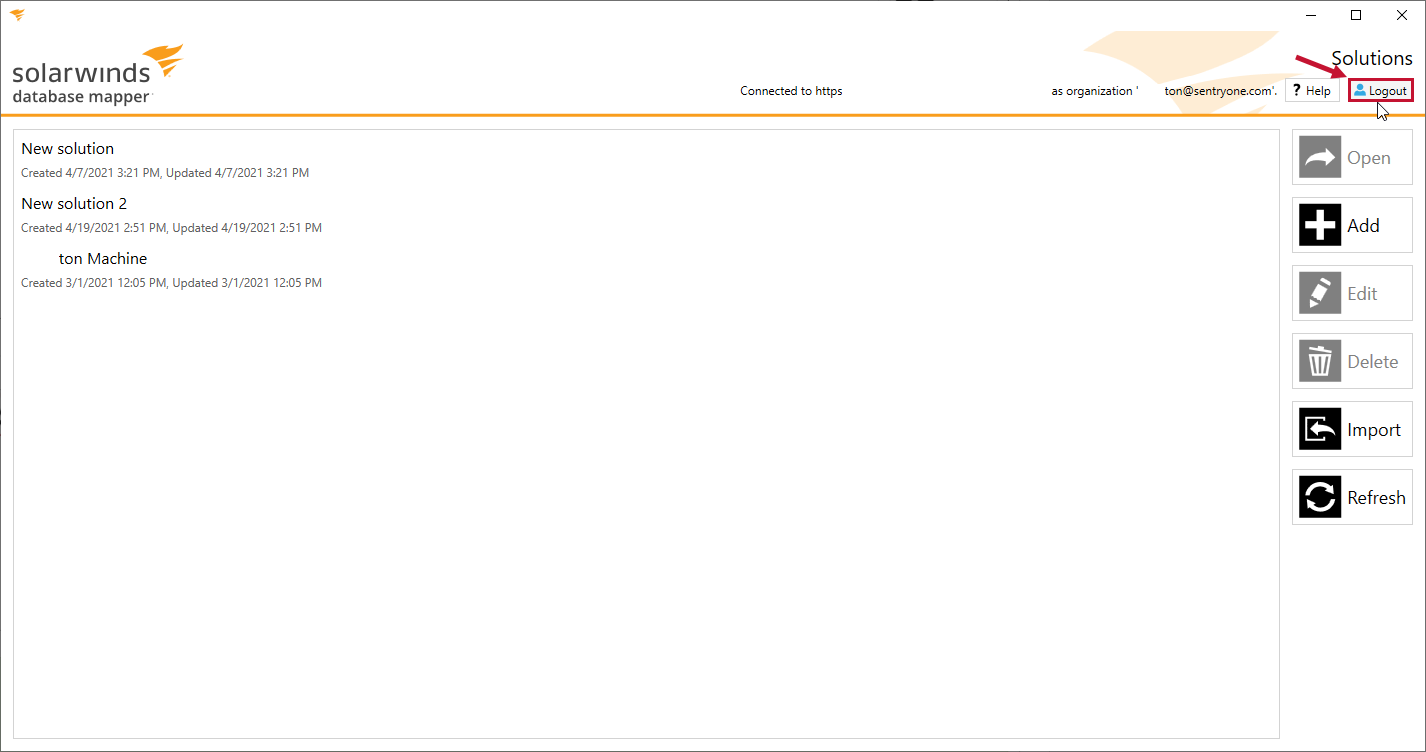 Database Mapper Solution Configuration Tool select Logout Version 2020.128 Database Mapper Solution Configuration Tool select Logout