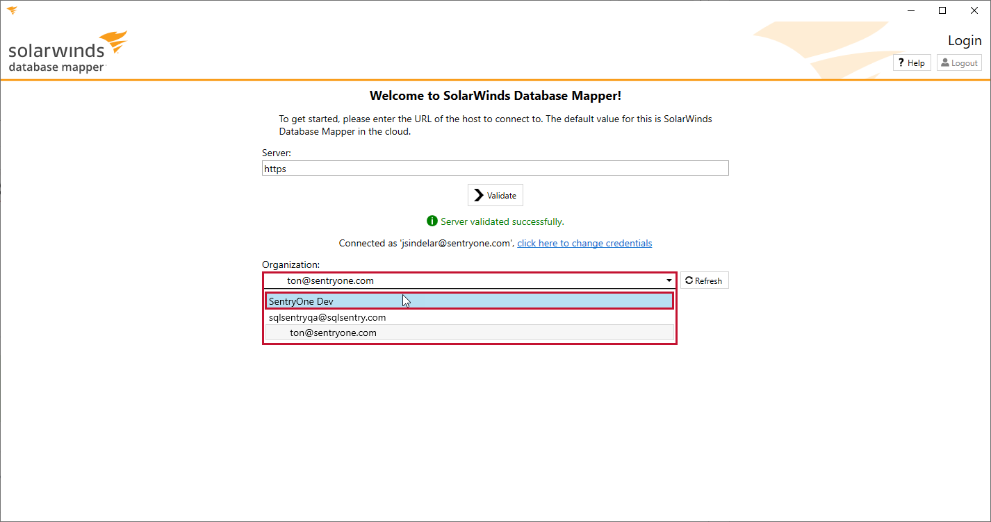 Database Mapper Solution Configuration Tool select Organization Version 2020.128 Database Mapper Solution Configuration Tool select Organization