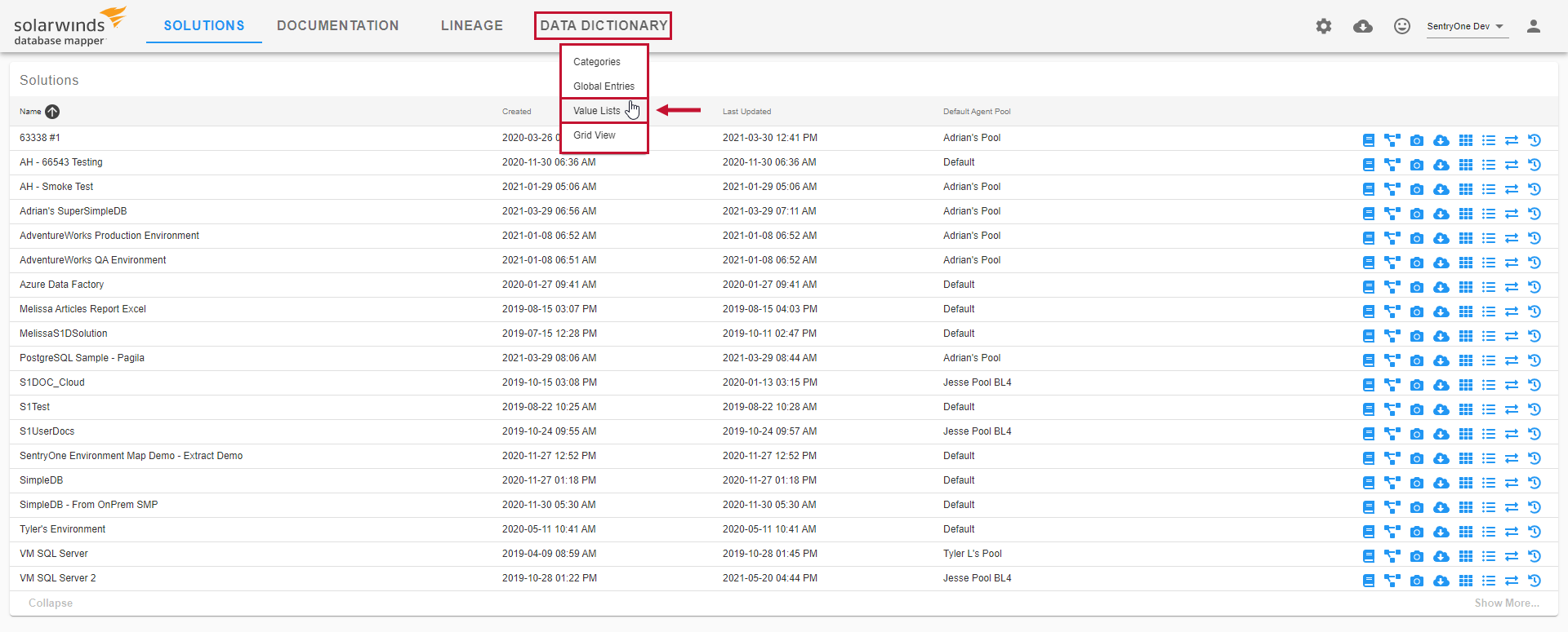 Database Mapper select Data Dictionary Value Lists Version 2021.18 Database Mapper select Data Dictionary Value Lists