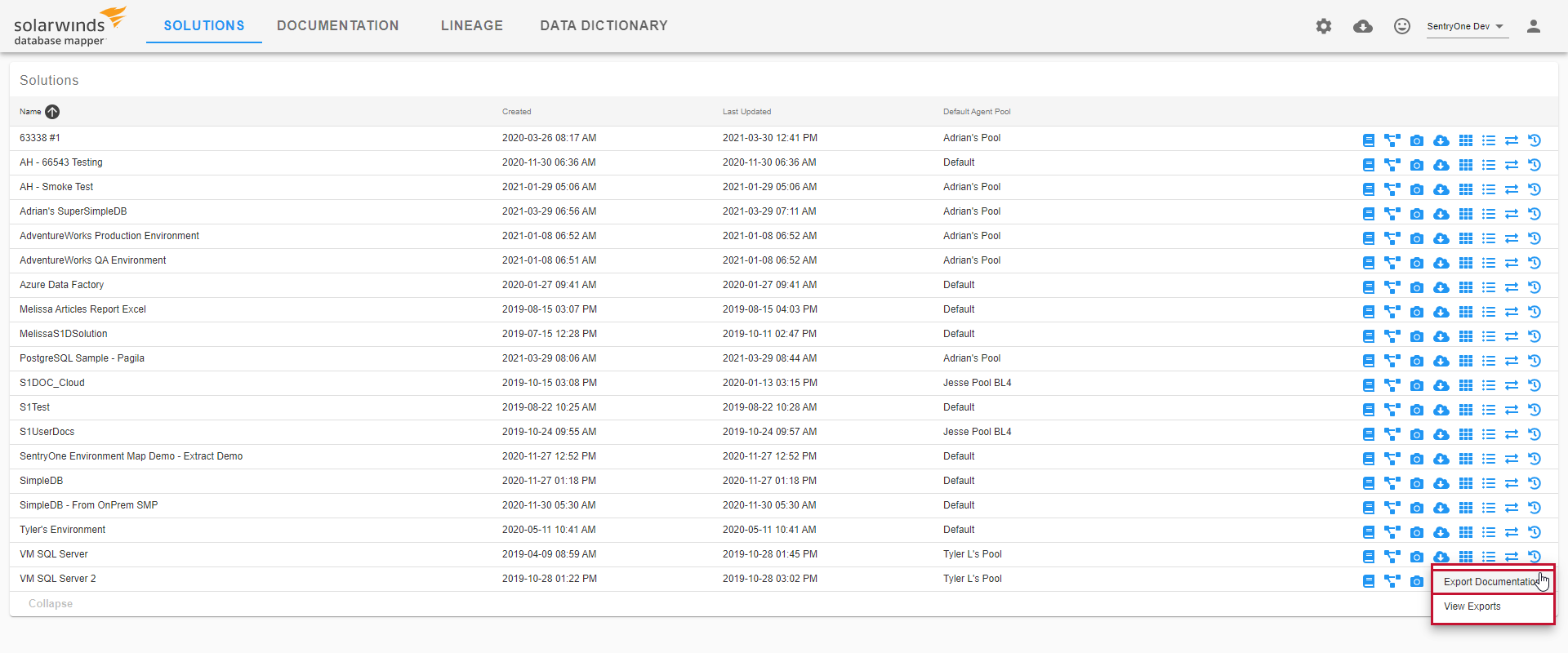 Database Mapper Solutions Dashboard select Export Documentation Version 2022.2 Database Mapper Solutions Dashboard select Export Documentation