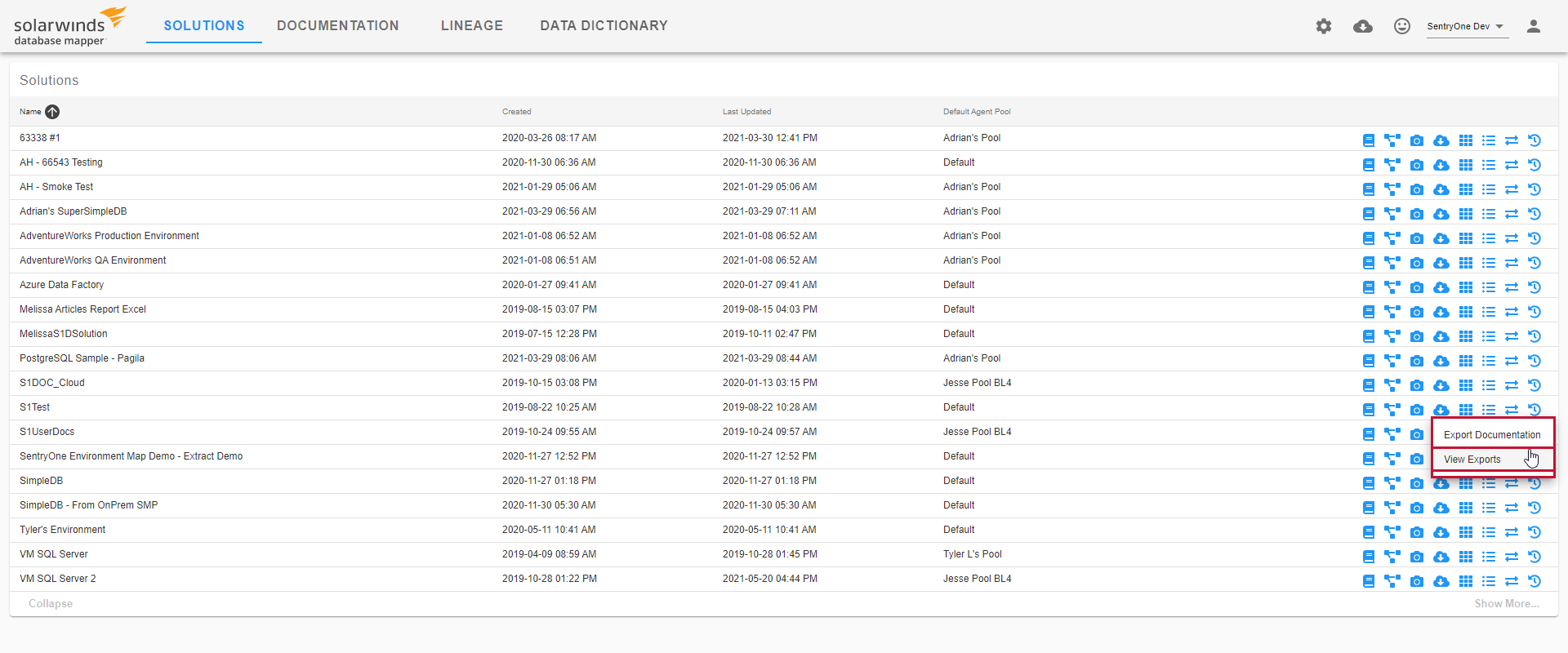 Database Mapper Solutions Dashboard select View Exports Version 2022.2 Database Mapper Solutions Dashboard select View Exports