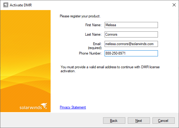 SolarWinds License Manager Product Registration Register SolarWinds Database Mapper (email is required)