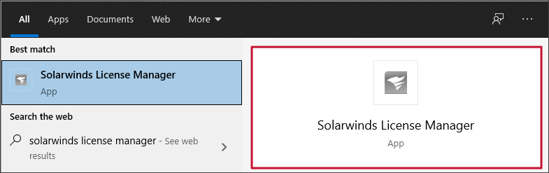 SolarWinds License Manager from Windows Start Menu
