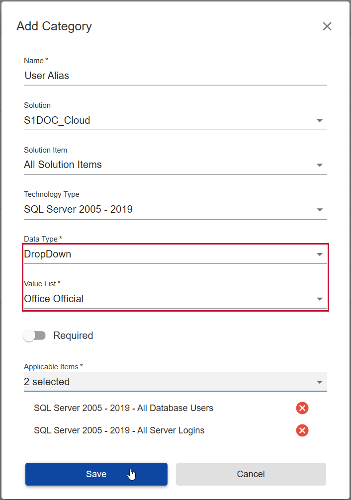 Database Mapper Data Dictionary Add Category select Value List Version 2021.18 Database Mapper Data Dictionary Add Category select Value List