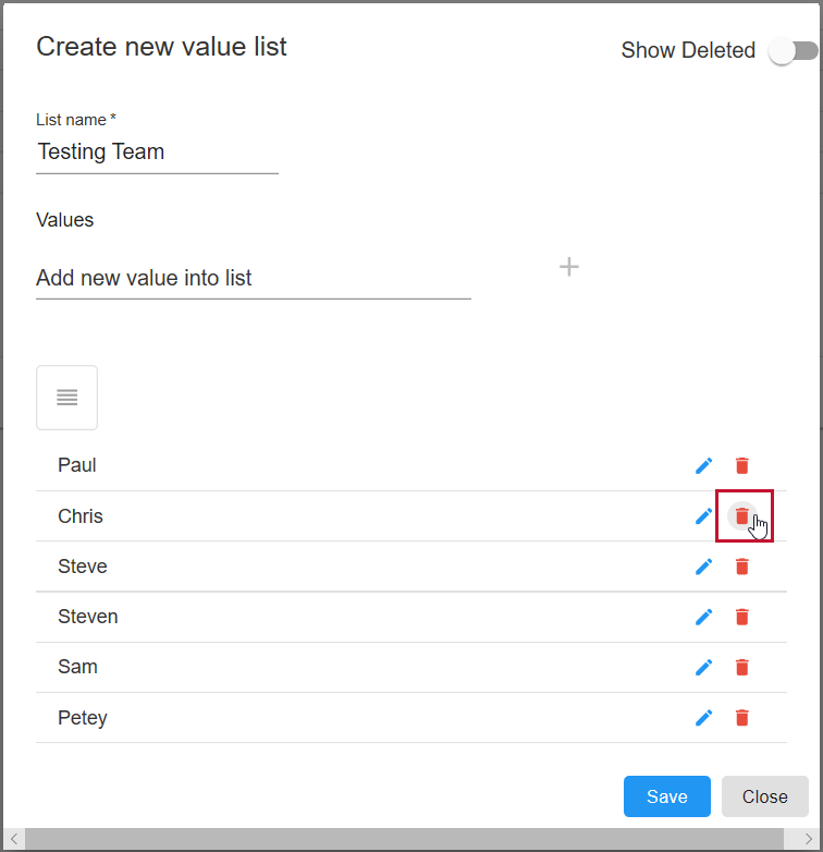 Database Mapper Data Dictionary Create new value list delete entry