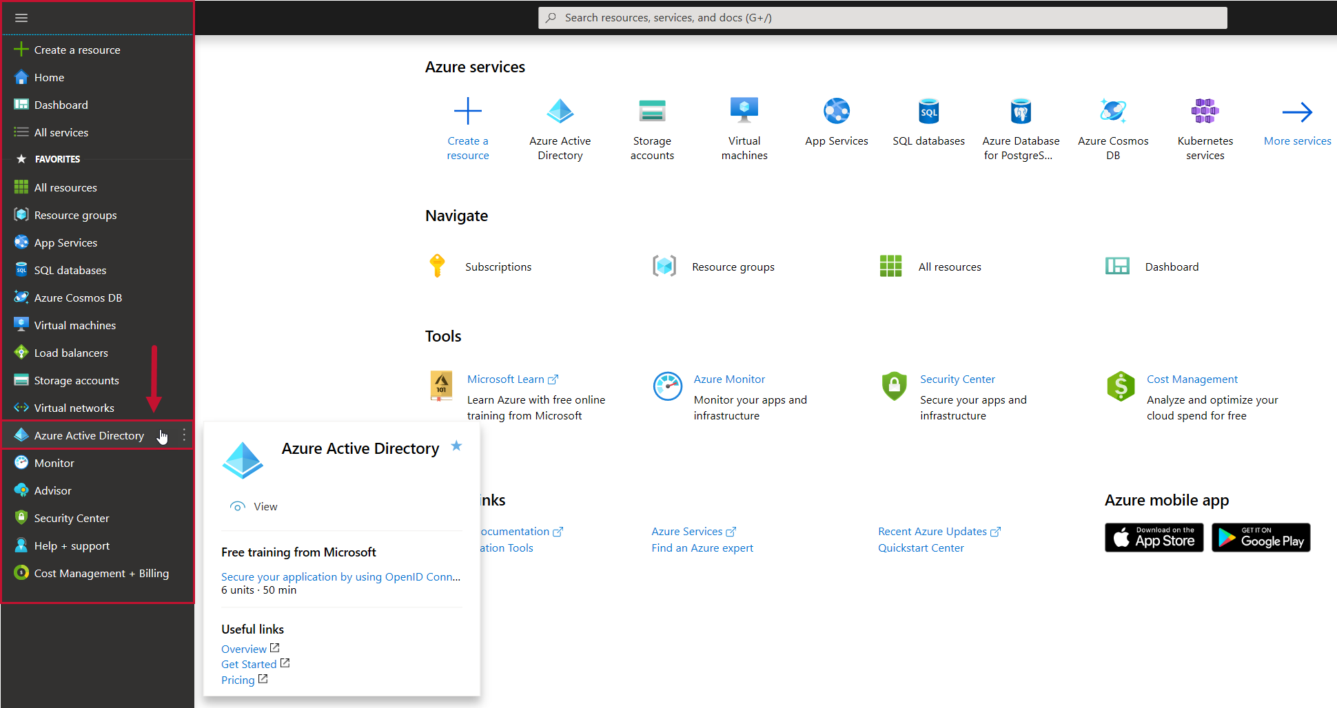 Log in to Azure Portal and select Azure Active Directory Log in to Azure Portal and select Azure Active Directory